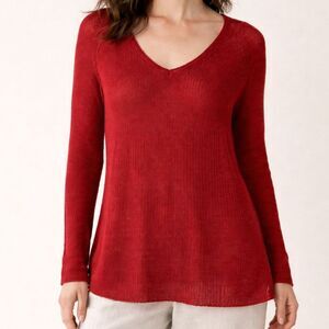 Eileen Fisher Knitted Italian Yarn Red Sweater Size Small